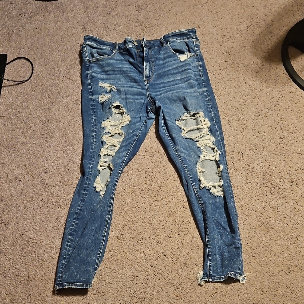 American Eagle Outfitters Blue Skinny Distressed Jeans